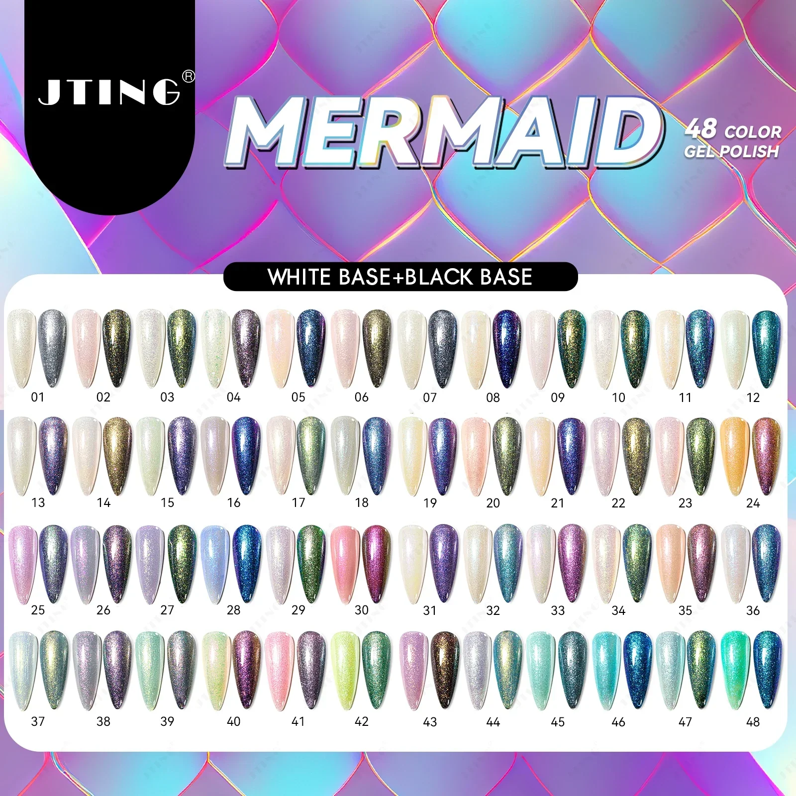 JTING Hot Popular Mermaid gel polish 48colors collection set box with free color bears book OEM free customize gel polish brand