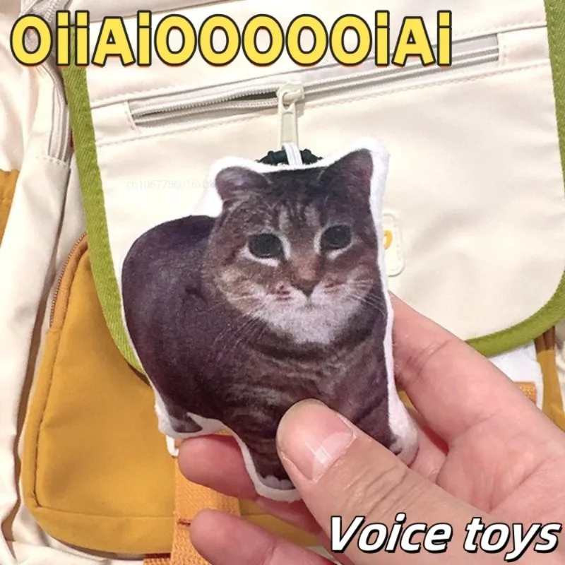 Funny Meme Cute Rotating Cat Keychain Oiiai Sounder Keyring Pendant Plush Cartoon Kitten Bag Pendant Gift for Backpacks Car Key