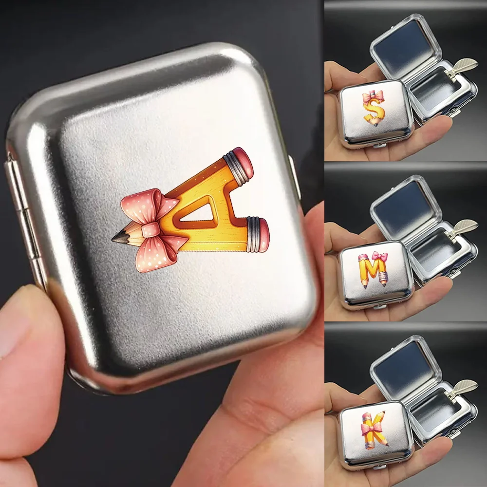 Portable Stainless Steel Ashtrays With Lid Design Creative Car Ashtray Portable Mini Ashtray Ideal Gift Pencil Letters Pattern