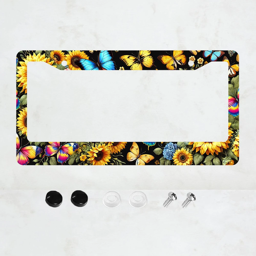 

1PC Sunflower Butterfly License Plate Frame Cute Floral Flowers Aluminum License Plate Frame - 6 x 12 Inch US Standard Size
