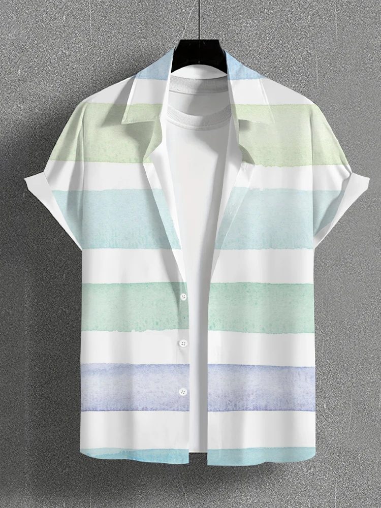 

2024 New European-style Men's Casual Wear With Striped Texture Printed Button-down Shirt Casual Men Wear Daily Commuter Shirt