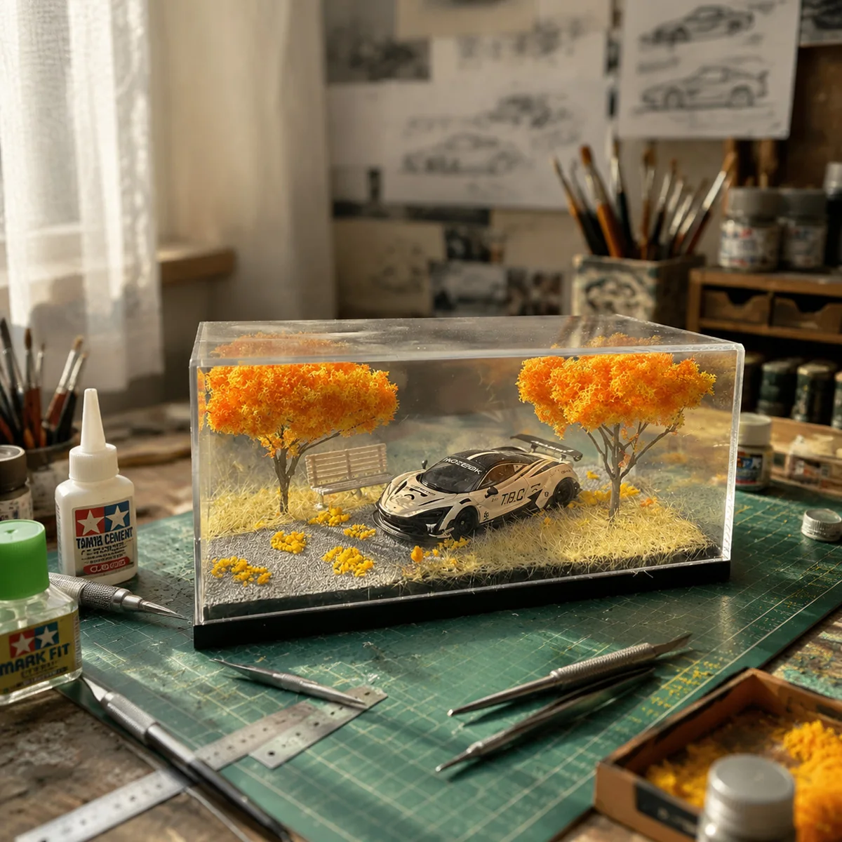 Maßstab 1:64 FourSeasonMiniDiorama Desktop-Mini-Ornament Automodell-Ausstellungsständer Mini-Fotografie-Schreibtischdekoration Sammler-Display – Detail 6