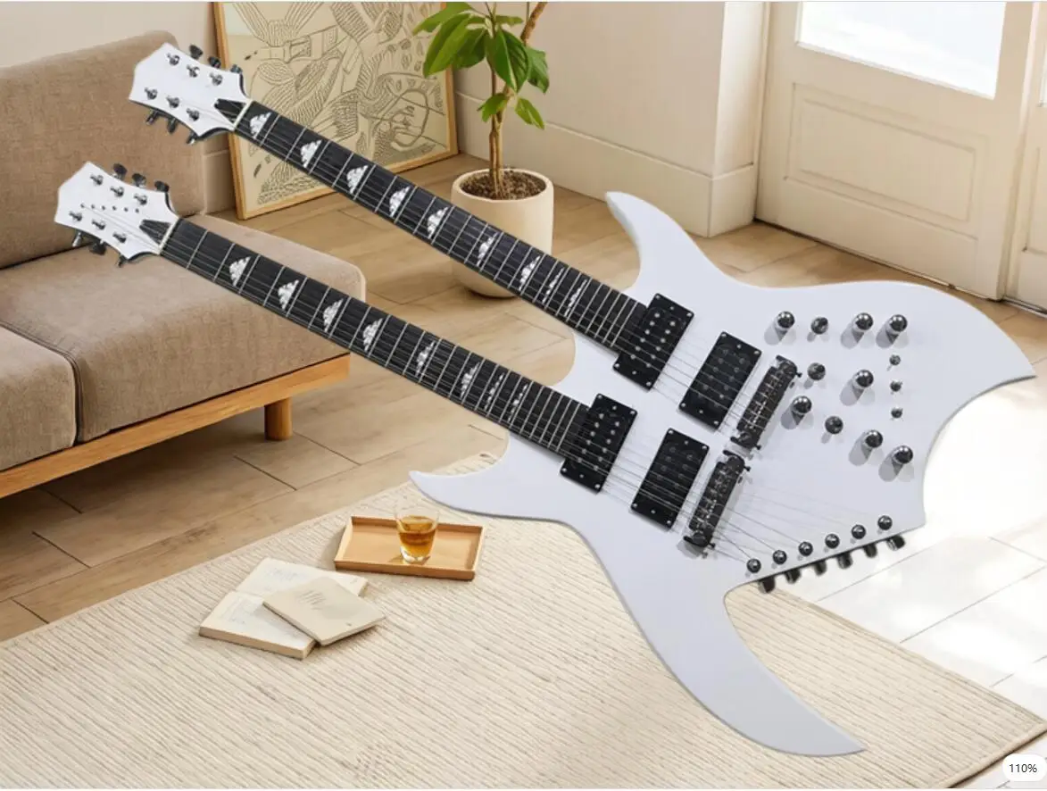 Double Neck Guitar BC White Guitar Mahogany Body Rosewood Fingerboard 12+6 String Guitar Fixed Bridge