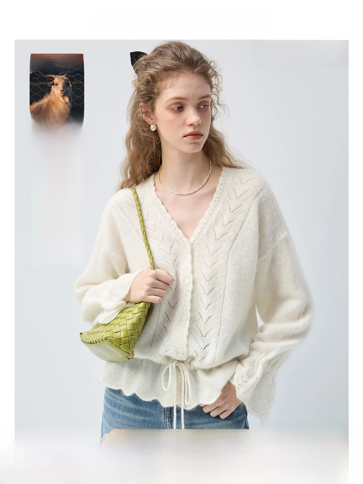 

Женский мягкий шерстяной кардиган VEGA CHANG с V-образным вырезом, весенний, в корейском стиле, вязаный, свободного кроя, в стиле Lazy Wind