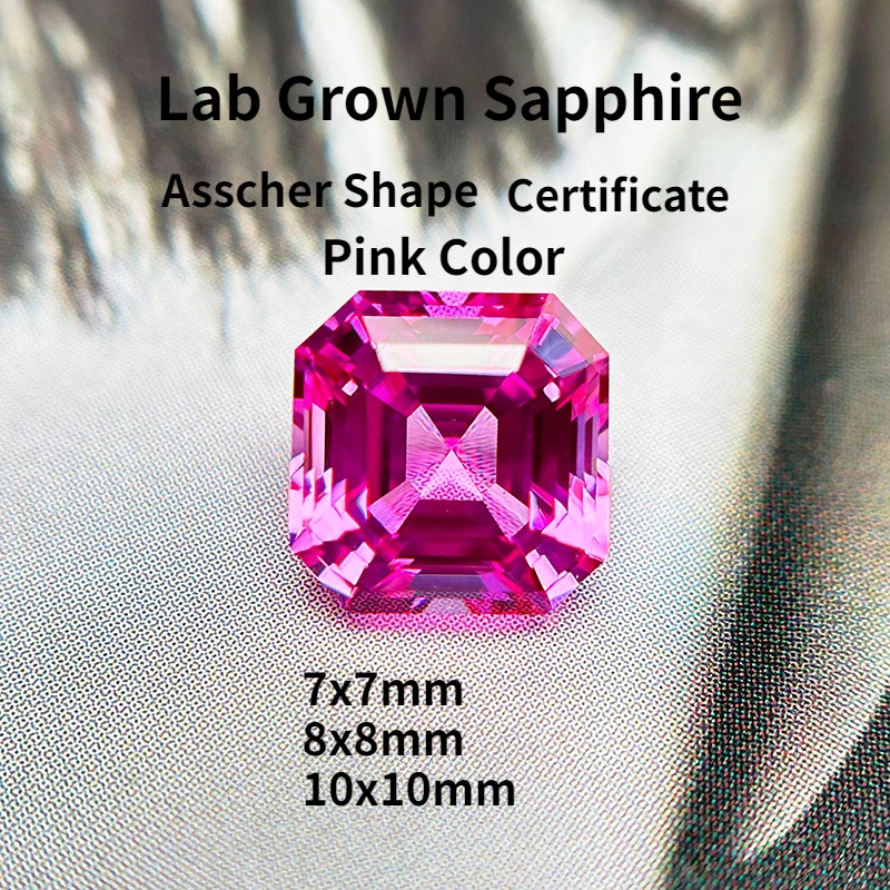 

Top Lab Grown Sapphire Asscher Shape Pink Color VVS1 DIY Ring Necklace Earrings Main Materials Charms Gemstone with Certificate