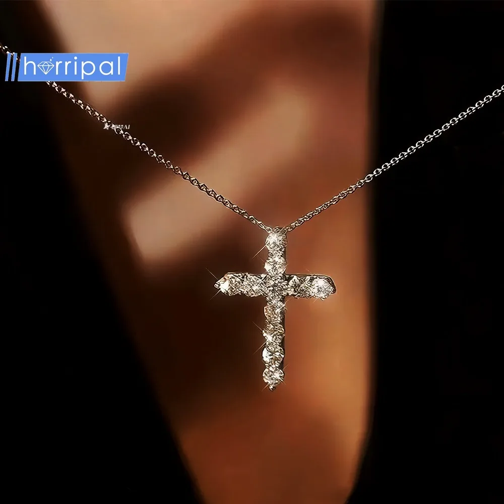 

925 Sterling Silver Moissanite Niche Full-diamond Cross Pendant Hip-hop Personality Design Necklace Simple & Versatile for Women