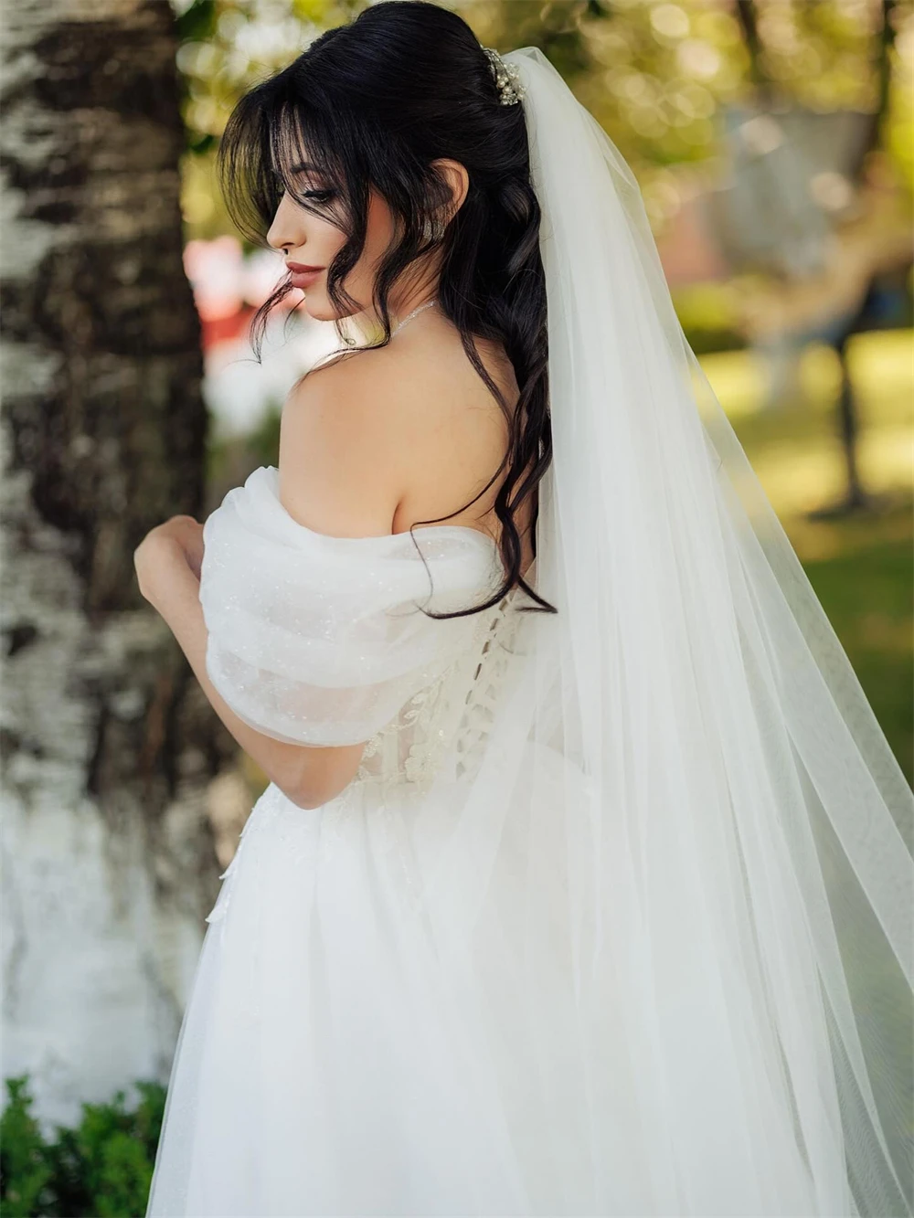 

Customized Soft White Organza Wedding Dress Sexy Sweetheart Off the Shoulder Bridal Gowns Boho A-Line Court Train Robe de mariée