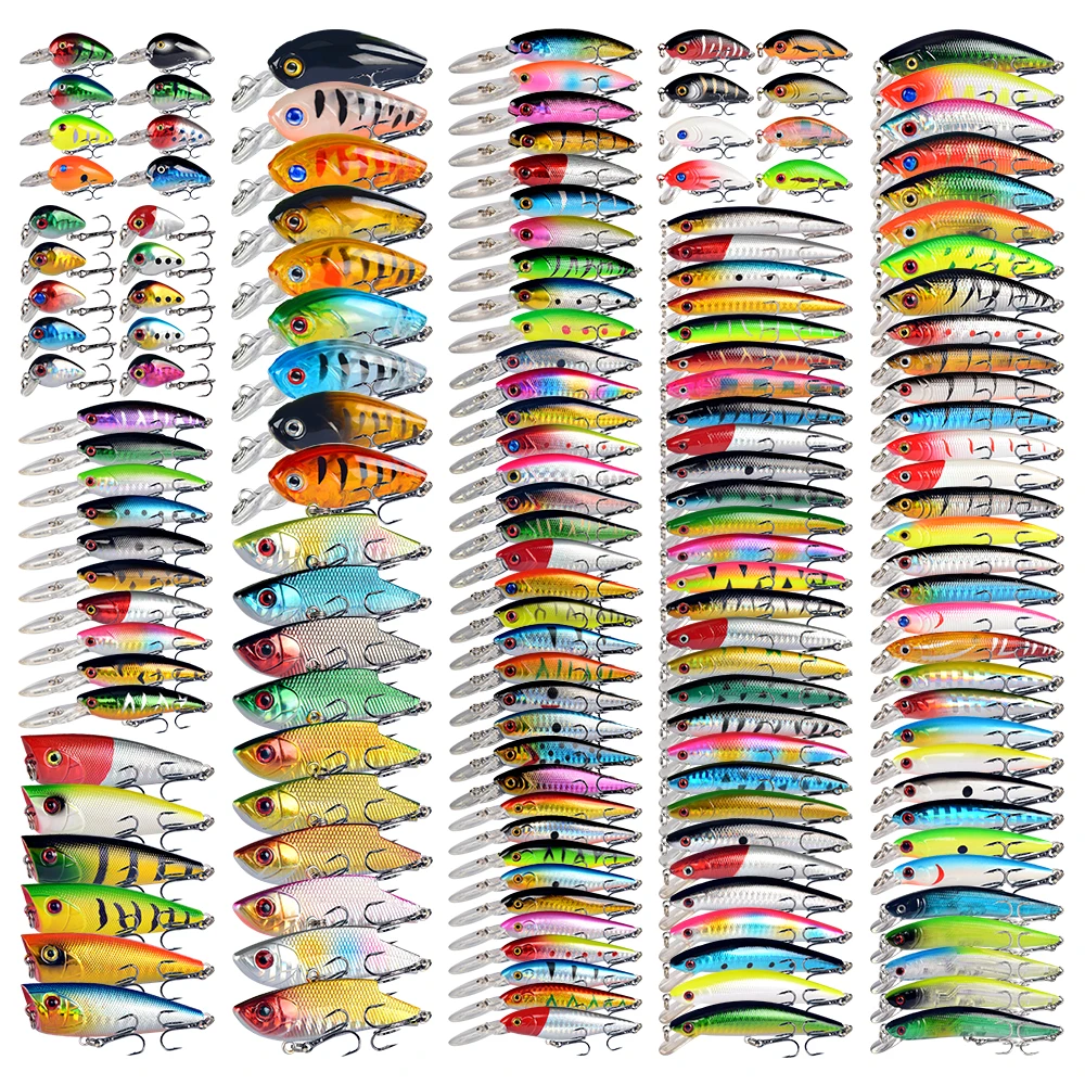 New 159pcs/lot Fishing Lures Set Mixed 19 Different Model Hard Baits Artificial Lifelike Bass Crankbait Fishing Tackle Wholesale