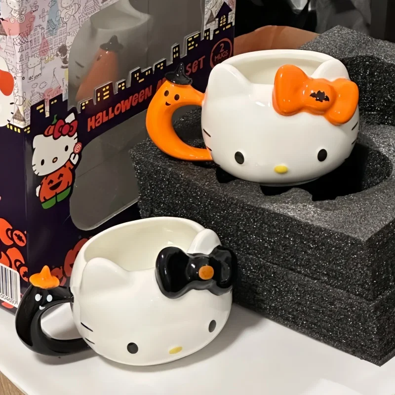 Cartoon Sanrio Hellokitty Mug Halloween Doll Shaped Ceramic Mug Kawaii Desktop Ornament Office Coffee Cup Milk Cup Gifts