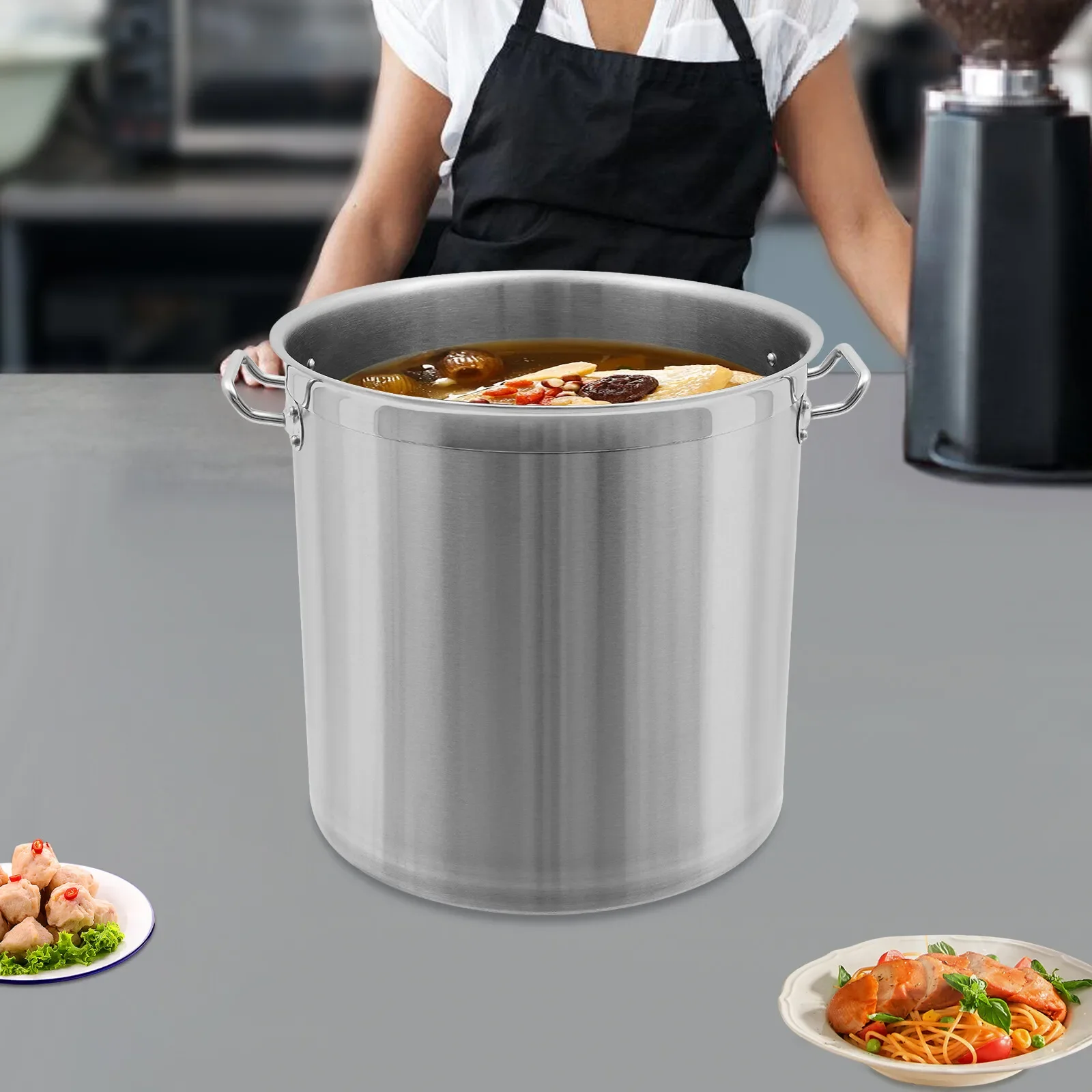 

20QT Cooking Pot Set 14.8*13.8in Stainless Steel Soup Pot Draining Bucket w/ Lid