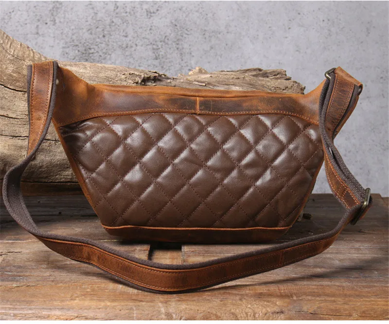Vintage  organizer crazy horse cowhide men chest bag multi-function real leather waist pack real leather shoulder messenger bags