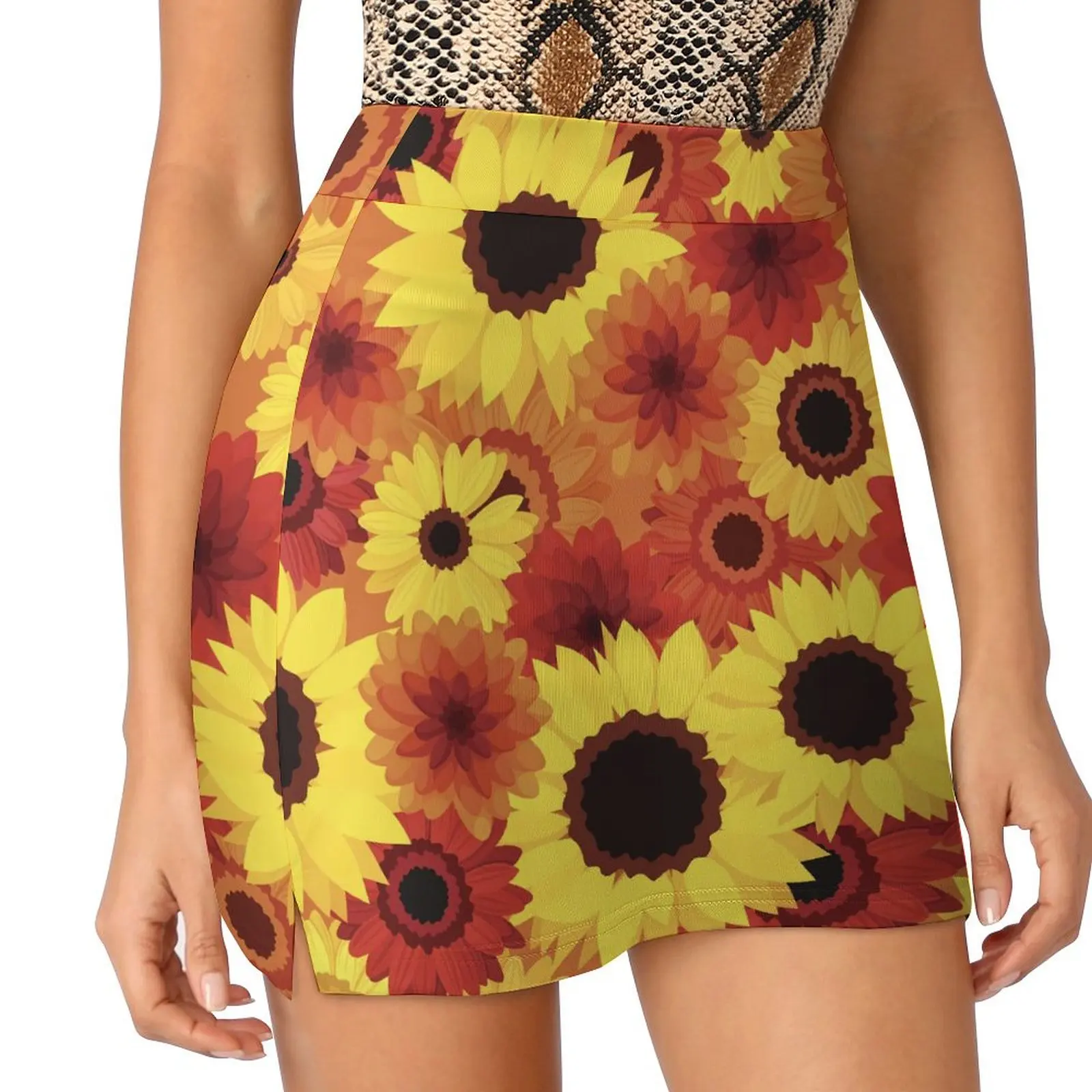 Red Yellow Sunflower Skirt Summer Colorful Flowers Y2K Casual A-line Skirts Cute Mini Skirt Women Graphic Big Size Bottoms