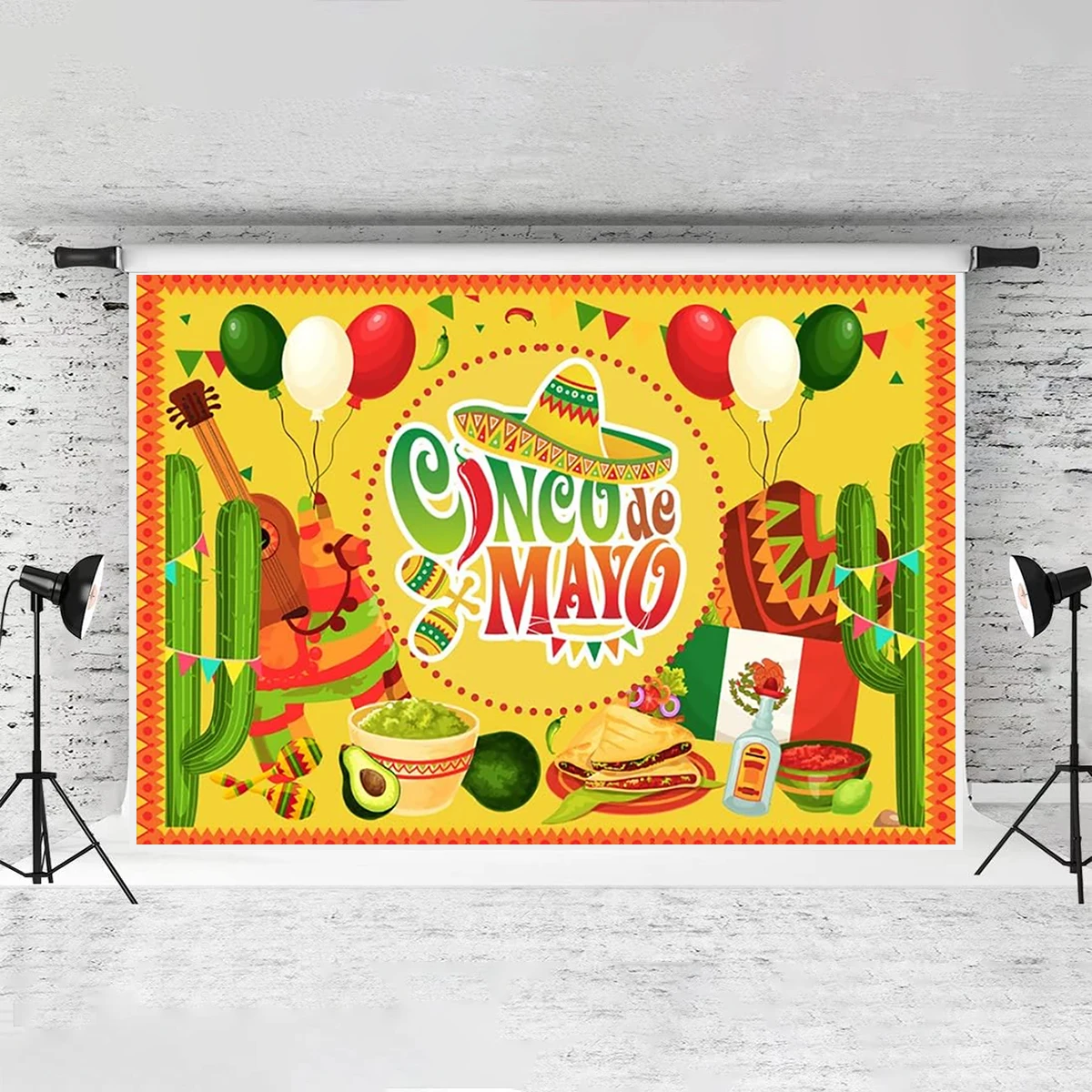 Mexican Food Birthday Backdrop Pepper Celebration Colorful Summer Luau Cinco De Mayo Fabric Polyester Party Photography