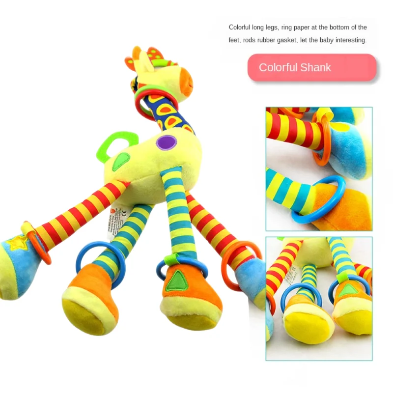 Girafa macia animal sinos chocalhos de pelúcia infantil desenvolvimento do bebê lidar com brinquedos com mordedor brinquedo do bebê para recém-nascidos presentes