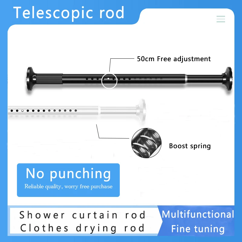 

Shower Curtain Rod Multi Purpose Spring Loaded Extendable Telescopic Curtain Pole Stainless Steel Anti-Slip Rods For Bathroom