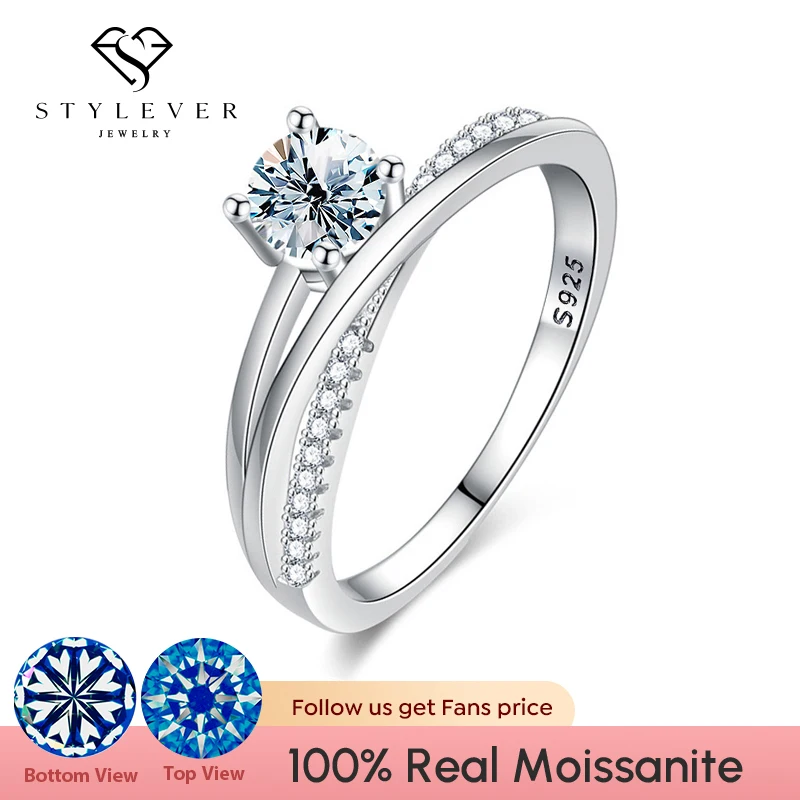 Stylever X shape Full Eternity Luxury Moissanite Diamond Rings for Women 925 Sterling Silver D Color Solitaire Wedding Jewelry