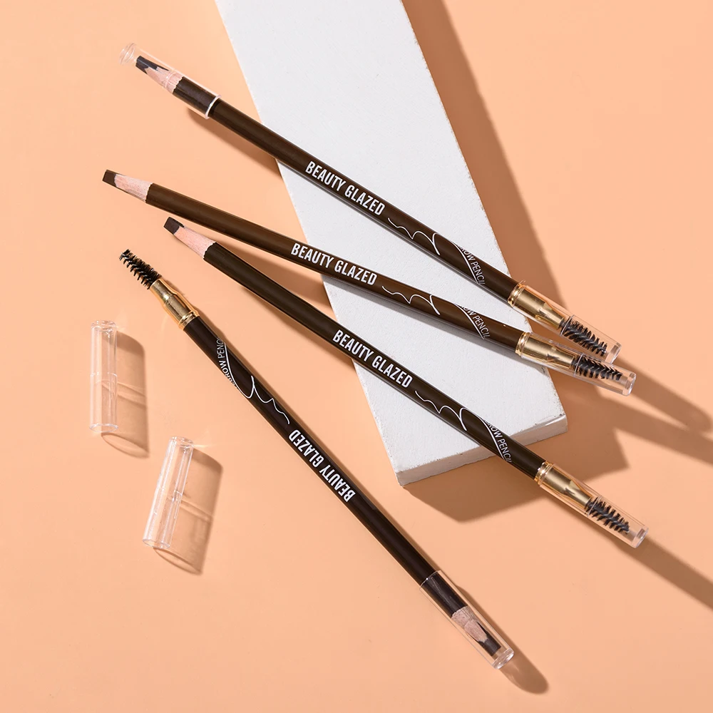 2024 BEAUTY GEGLAZUURD Wenkbrauwpotlood Met Borstels Waterdicht Wenkbrauwpotlood 4 Kleuren langdurige Formule Dubbele kop Wenkbrauwpotlood
