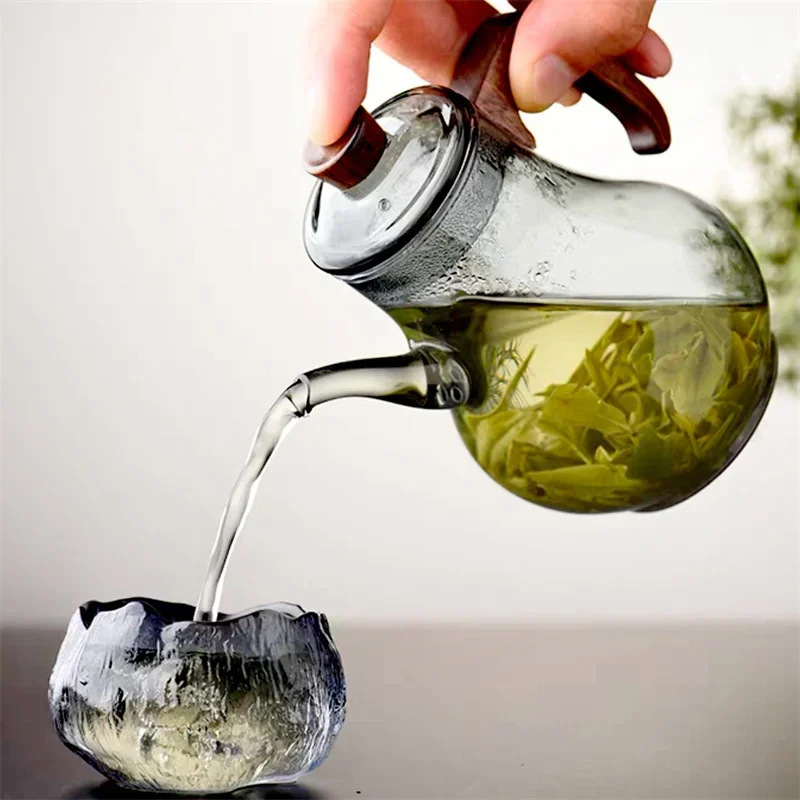 One Person 280ml Brewing Green Tea Glass Teapot With Wooden Handle Household Kungfu Tea Maker Tea Set