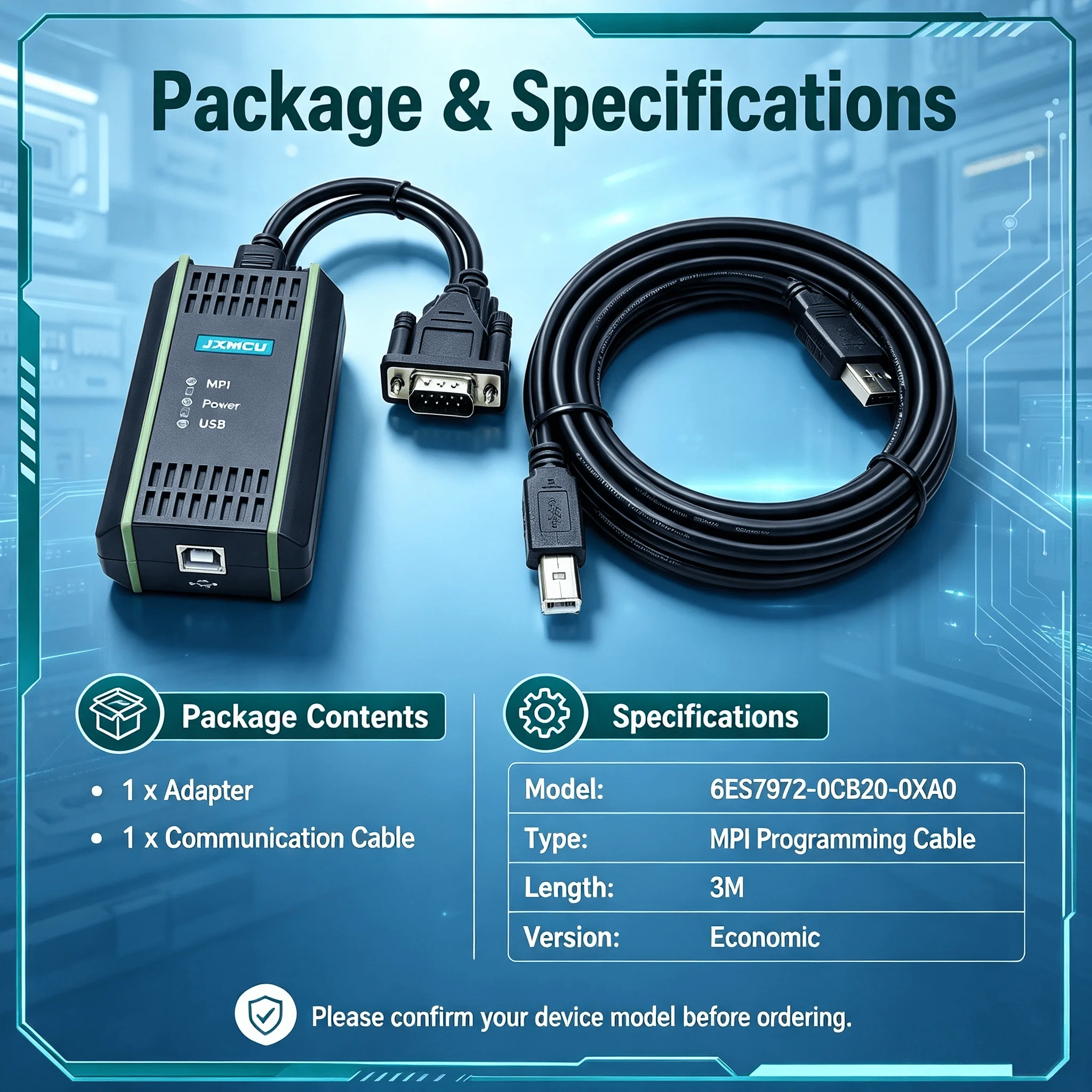 6ES7972-0CB20-0XA0 USB MPI PLC Programming Cable for Siemens S7-300 S7-400, Economic Version Communication Cable, 3M