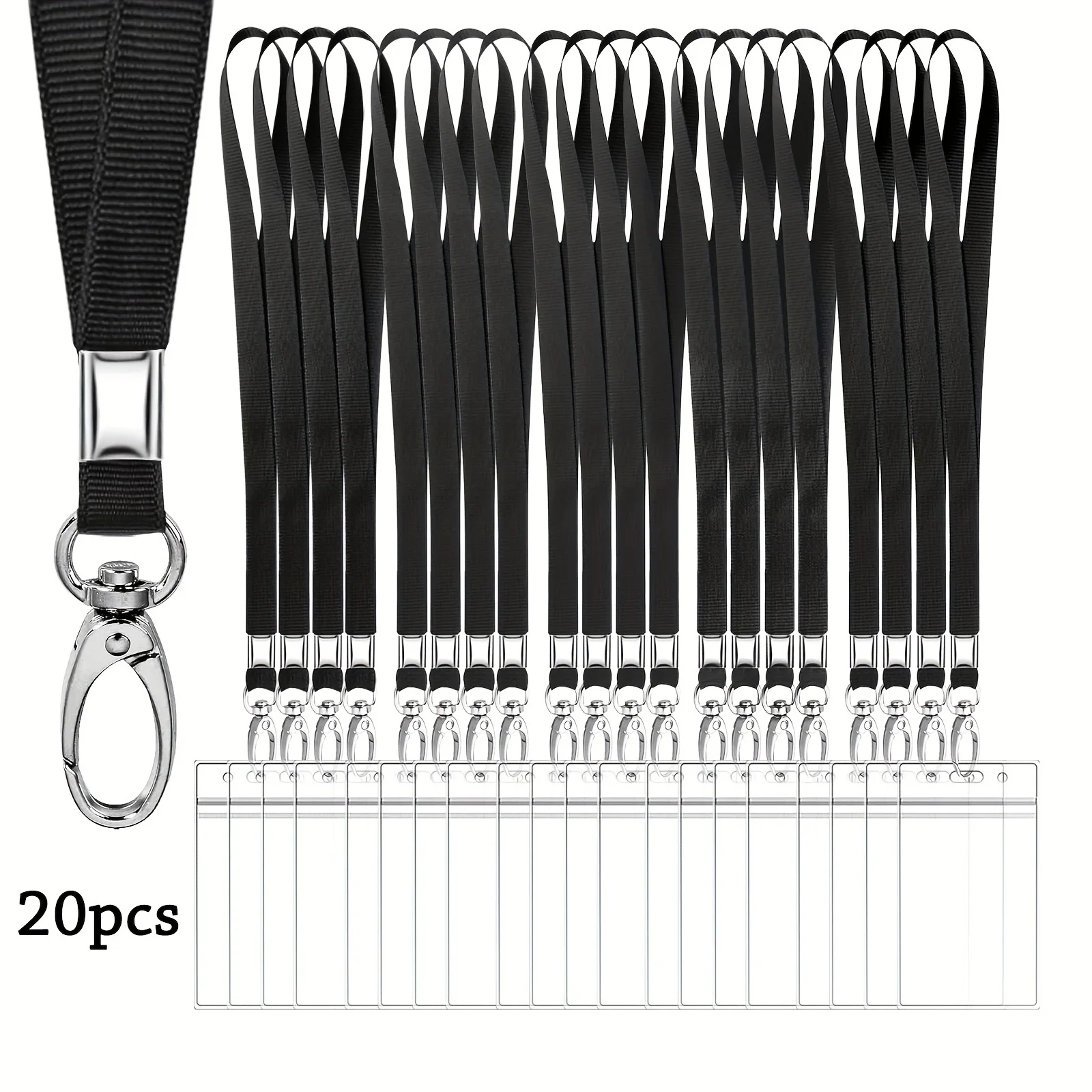 20 szt. Czarna smycz na szyję do kluczy, brelok do kluczy, etui na identyfikator z wodoodpornymi okuciami obrotowe klipsy, świetny prezent dla
