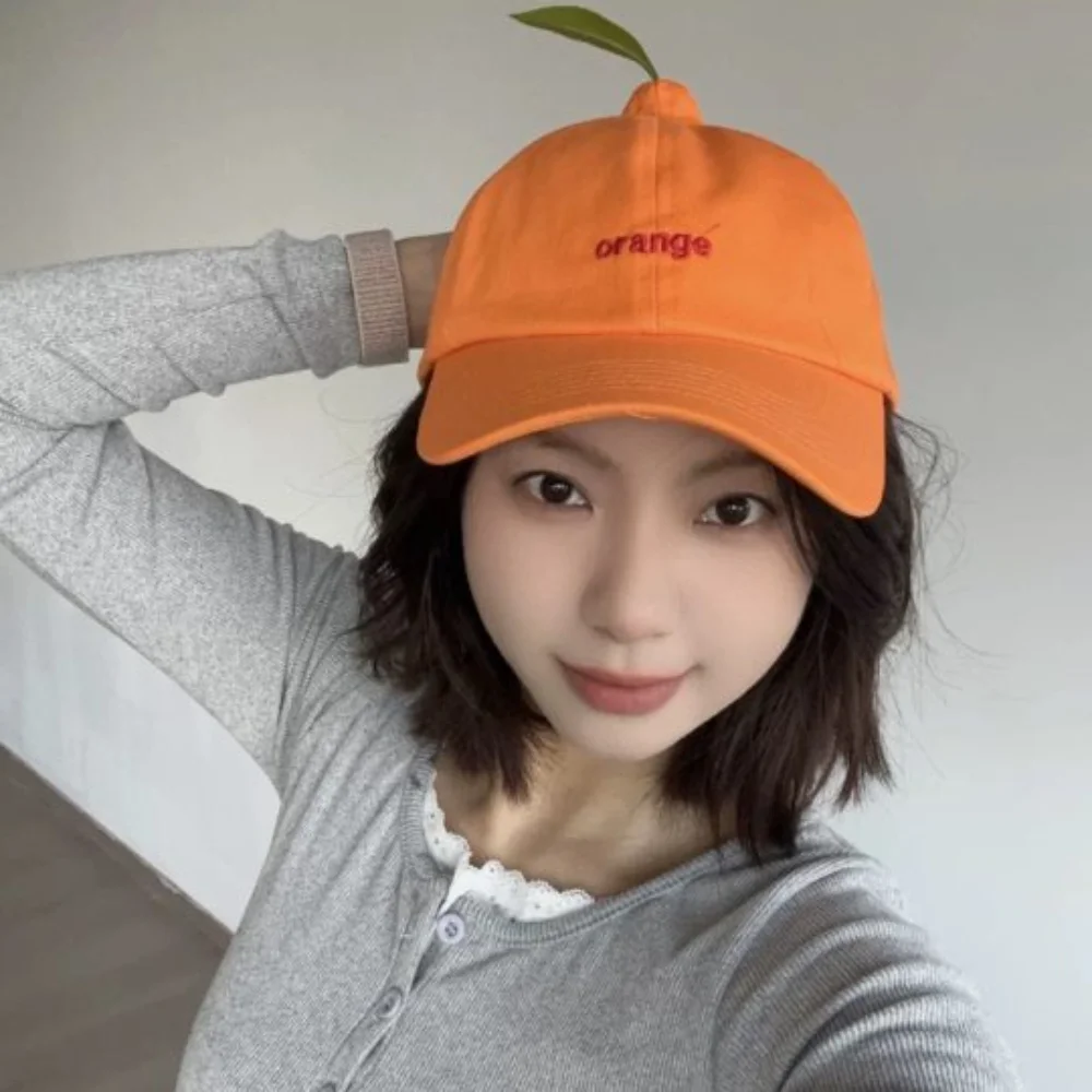 

Casual Cotton Orange Baseball Cap Peaked Sunscreen Embroidered Letter Hat Cool Fashion Creative Orange Cap Street