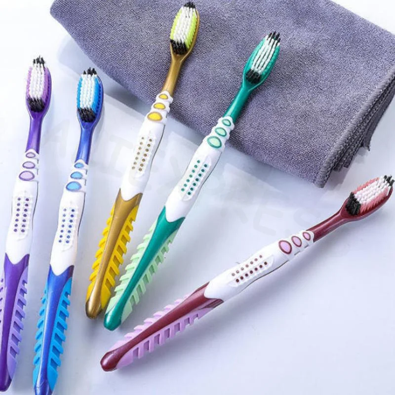Manual Toothbrushes 5 Count Medium Hard Bristles Ergonomic Non Slip Grip for Household Oral Care Use