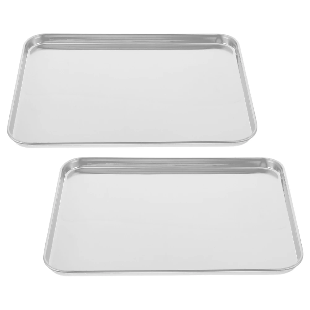 

2Pcs Steaming Tray Stainless Steel Kitchen Container Rectangle BBQ Plate for Home Party Banquet Food Fruit Storage