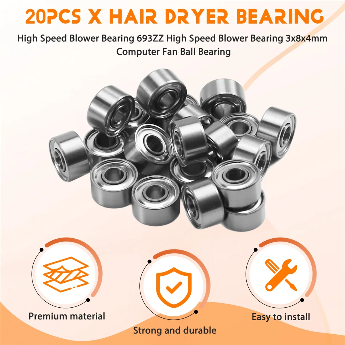 Rodamiento de ventilador de alta velocidad N18R, rodamiento de ventilador de alta velocidad 693ZZ, rodamiento de bolas de ventilador de ordenador de 3x8x4mm