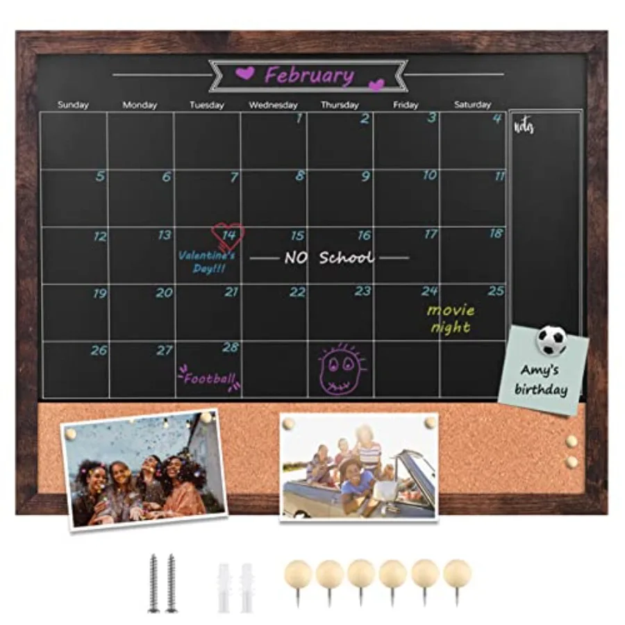 

Magnetic Chalkboard Calendar Corkboard 18" x 22" Combination Chalk Board Bulletin Board Framed board Calendar Cork Combo Board