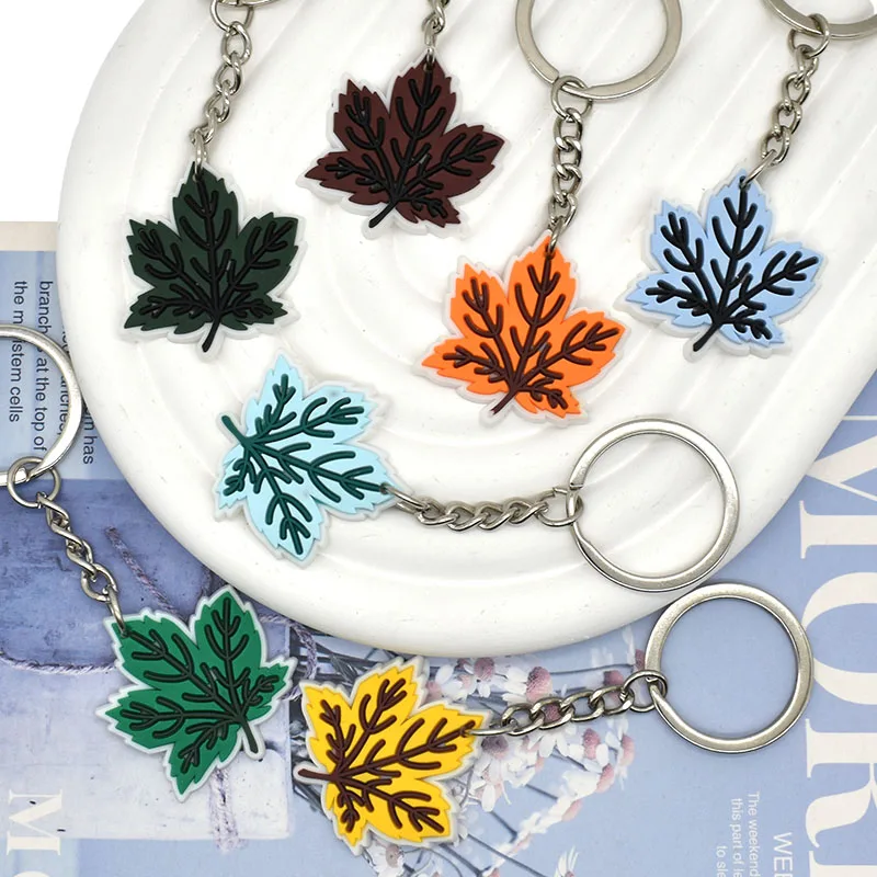 1PCS PVC Keychain Maple Leaves Key Rings Maple Leaves Key Holders Fit Adult Car Keys Gift Trinkets