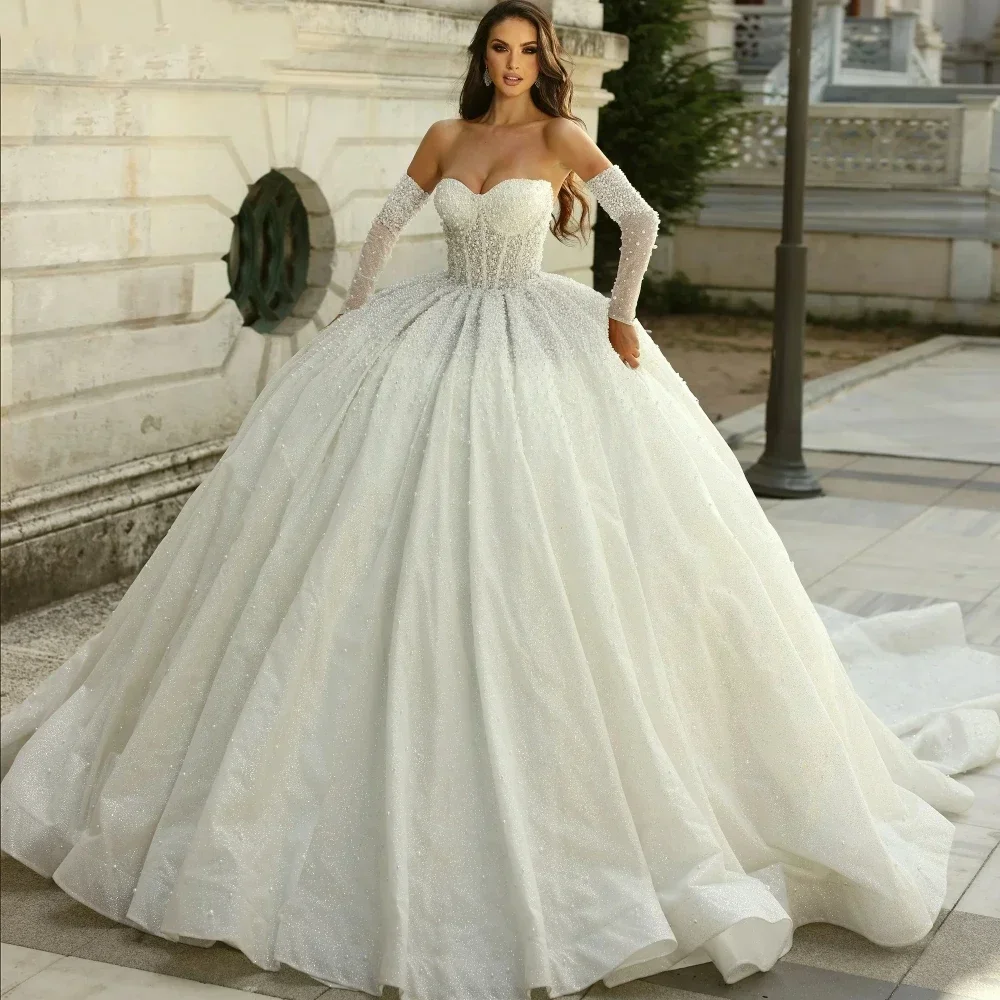 

Luxury Ball Gown Wedding Dress 2026 Sweetheart Detachable Sleeves Pearls Sequins Princess Bridal Bride Gowns Vestidos De Noiva