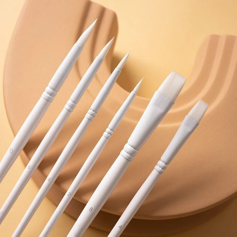 4/6 pcs Nylon Hair Watercolor Brush Pointed Round Flat Head Beginner's Art Student Hand Drawn Watercolor Painting Set