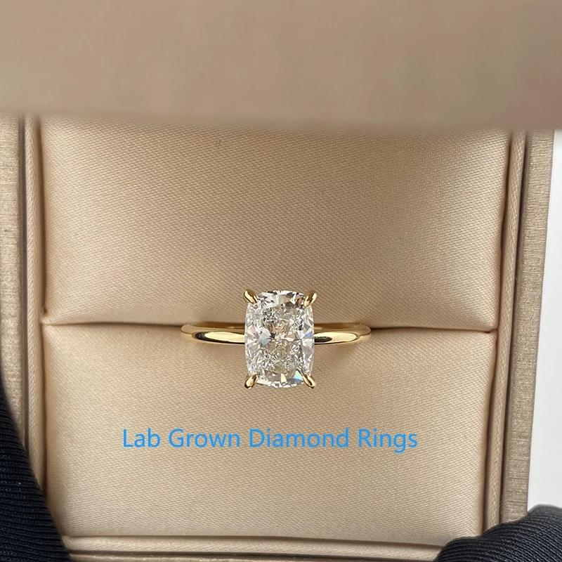 

Кольцо с бриллиантом Cushion Cut DEF VS-VVS IGI Lab Grown Platinum 950, набор зубцов, 2 карата, основной камень CVD HPHT, обручальное кольцо с бриллиантом для женщин