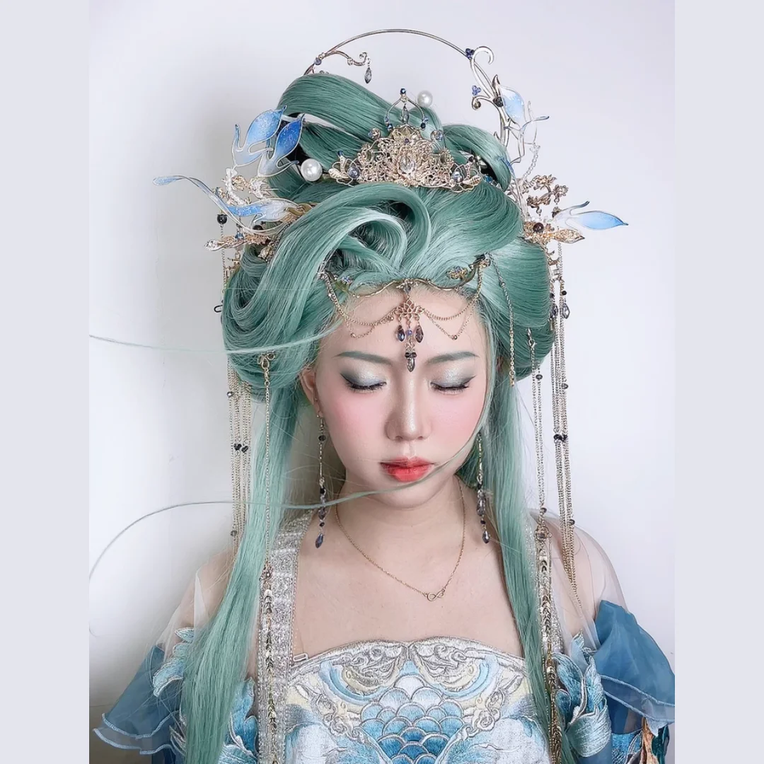 민트 그린 레이스 프론트 가발 (여성용) 26인치 13x4 롱 스트레이트 레이스 가발, 내열성 합성 레이스 가발, 코스프레용 내추럴