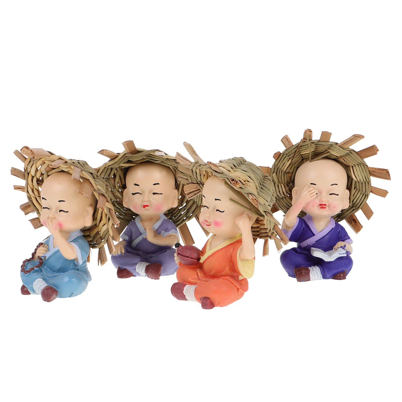 

4pcs Ornaments Resin Figurines Hydroponics Bonsai Decor Miniature Buddha Statue Home Office Car Dashboard