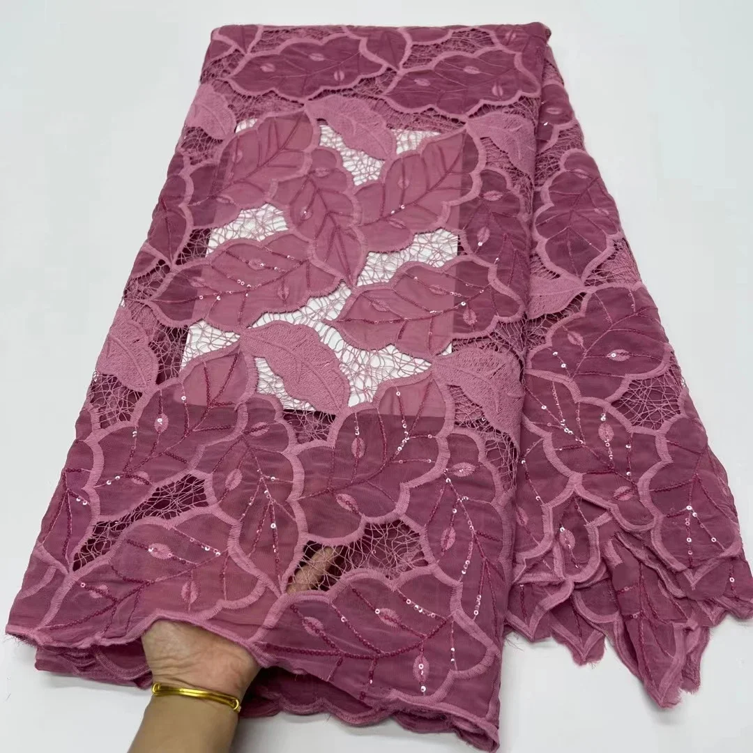 

2023 Latest High Quality Pink French Lace Fabric Sequins African Nigerian Lace Fabric For Woman Wedding Party Dress Sew PR2351
