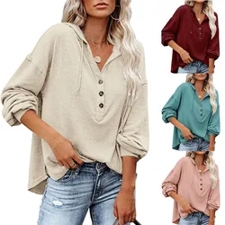 2024 Spring Autumn Women's Sweatshirt Casual Loose Solid Color Hoodie Female Pure Pure Button Pullovers Women Long Sleeve Tops