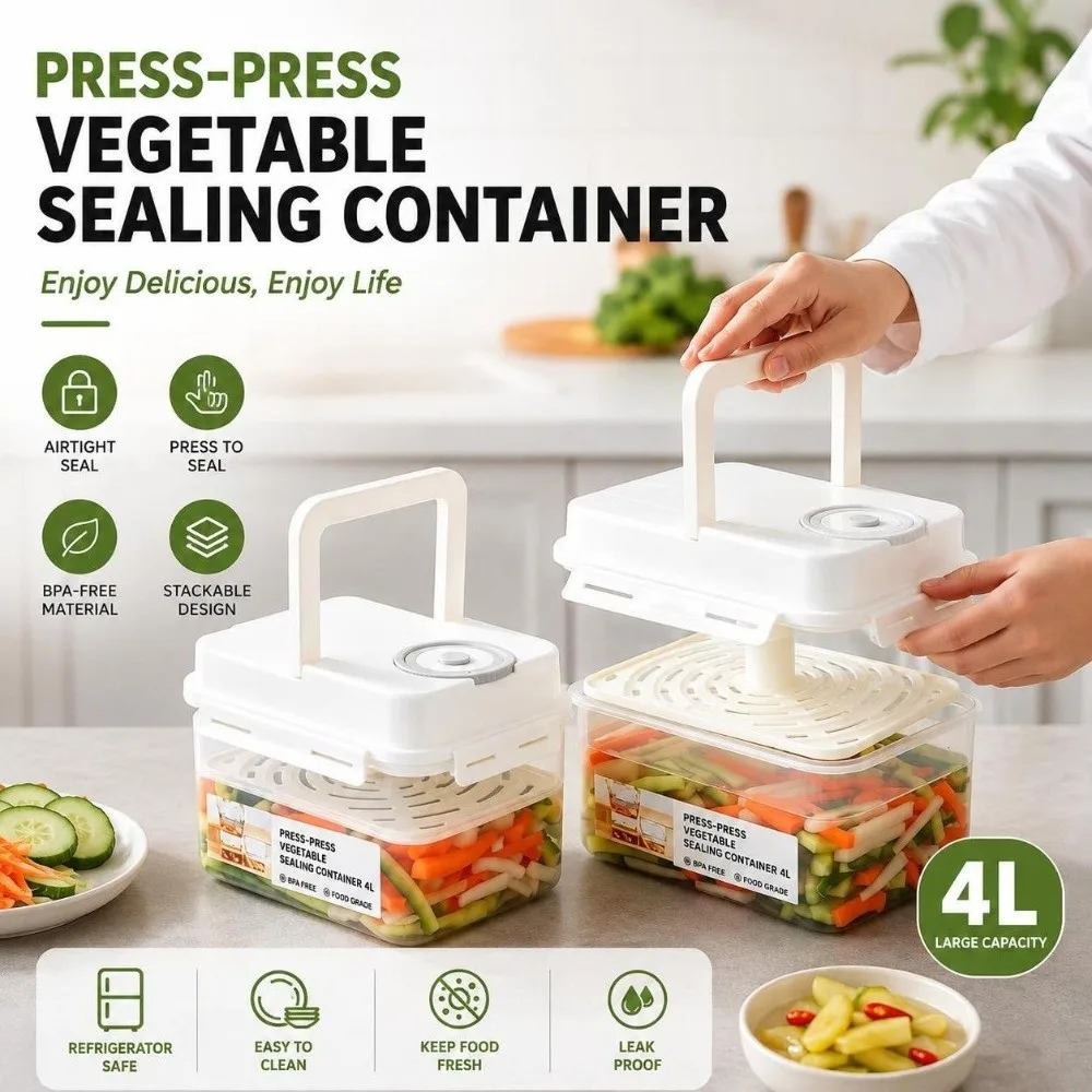 Leakproof Pickle Jar with Press Plate Food Grade Airtight Kimchi Jar Reusable Viewable Pickle Container Picnic