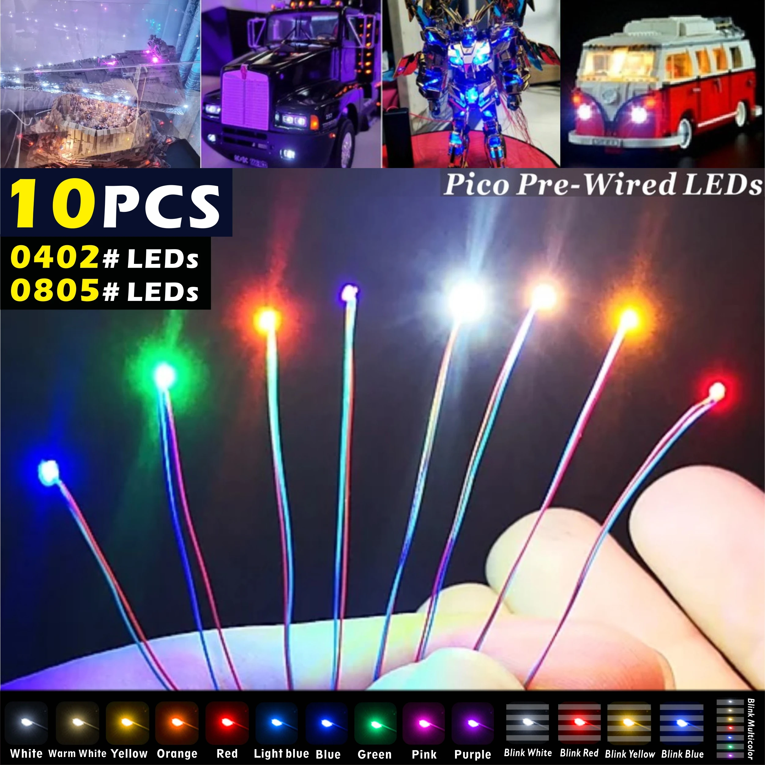 

10PCS Pre-wired 3V #0402 #0805 SMD LEDs Pre-soldered Wired Micro Led for Hobby Model Kit(Wire Length: 30cm)