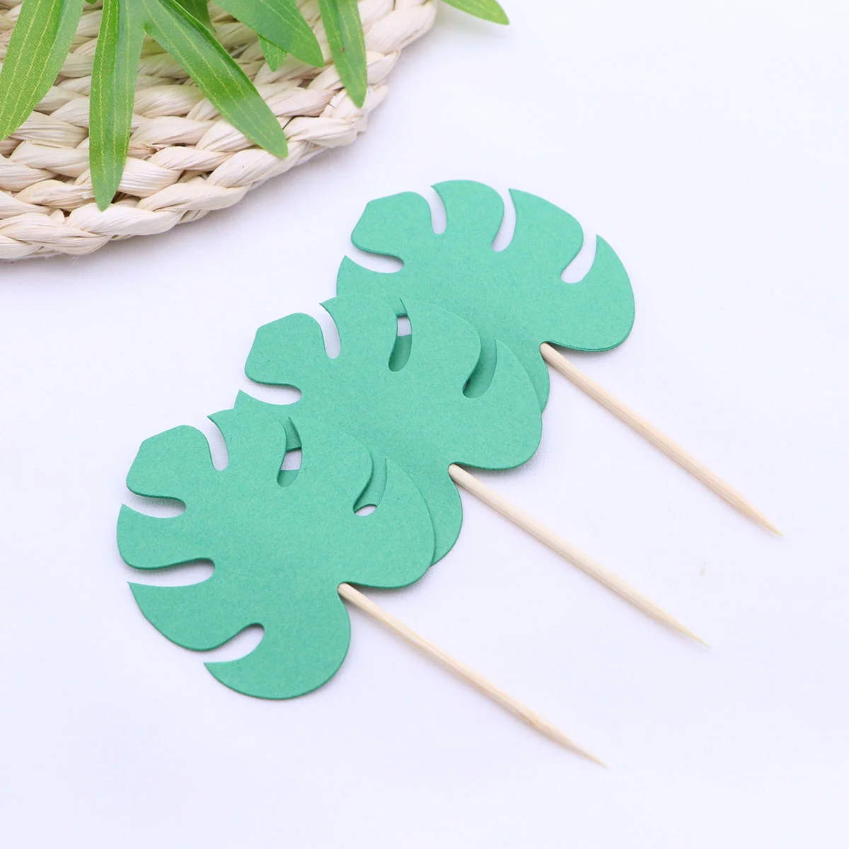 20pcs Monstera Leaf Cake Toppers Tropical Palm Leaves Cupcake Topper Hawaiian Luau Party Decoration (Deep Green)