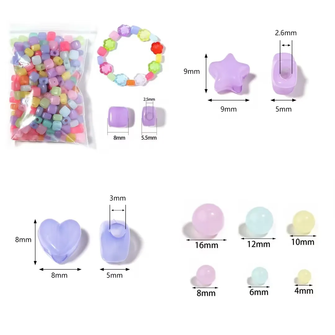 20-500pcs/lot Star Heart Round Square Acrylic Beads Jelly Color Loose Beads For Jewelry Making DIY Bracelet Necklace Supplies