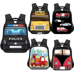 Cartoon Police Car Fire Engine Print Mochila, Sacos De Ônibus Escolar, Jardim De Infância Bag, Estudante Bookbags, Meninos e Meninas Presente