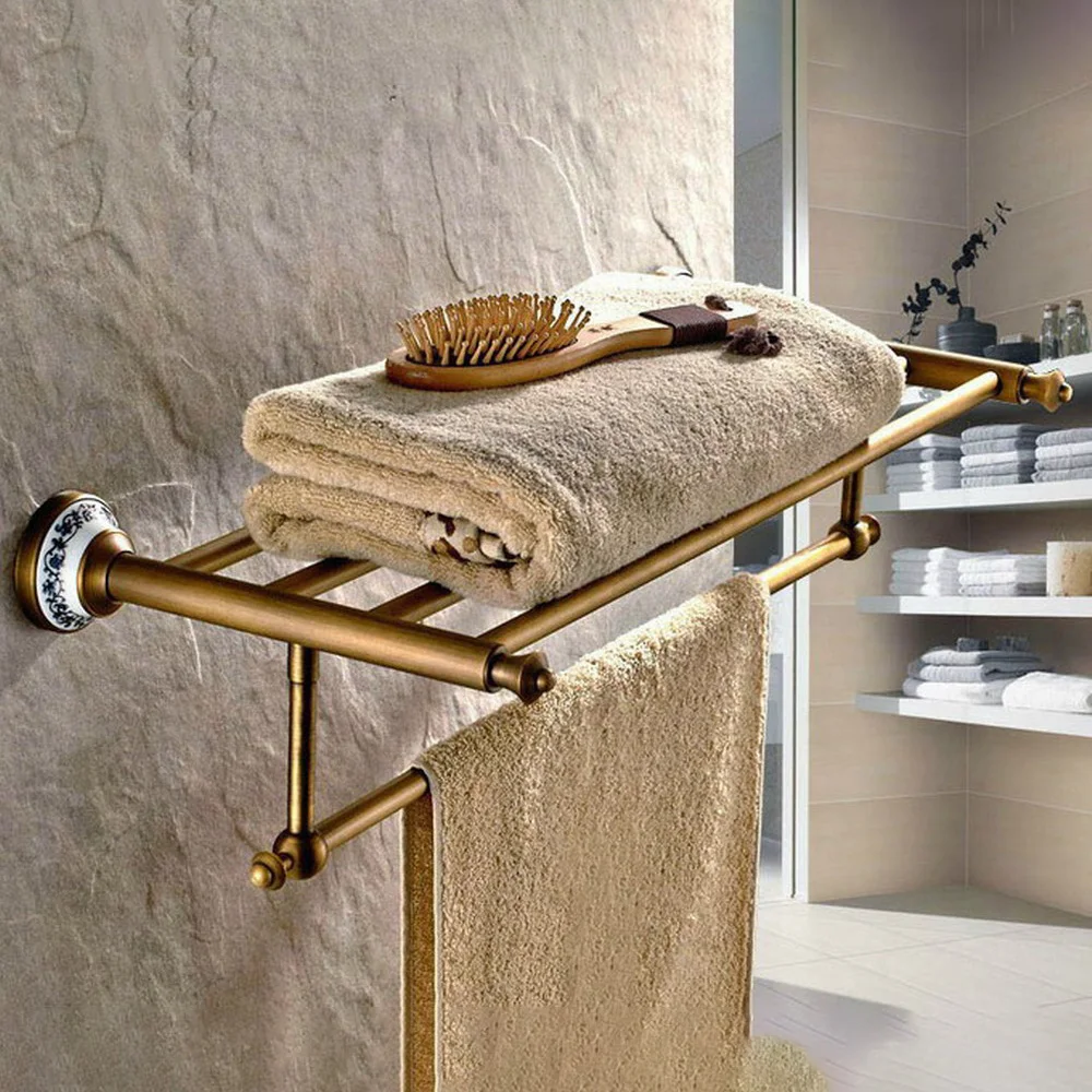 

Towel Bar Antique Brass Toilet Towel Holder Towel Rack Shelf Solid Holder Brief Fixed Bathroom Accessory zba411