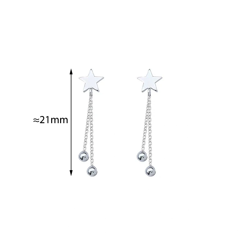 Silver Color Sweet Star Tassel Bead Stud Earrings for Charming Women Geometric Fashion Jewelry Light Luxury Party Accessories
