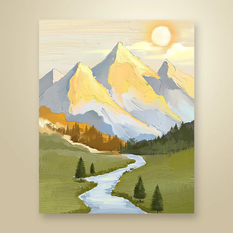 

1-0135 Moonlight Night River Oil Painting Romantic Art for Bedroom Office