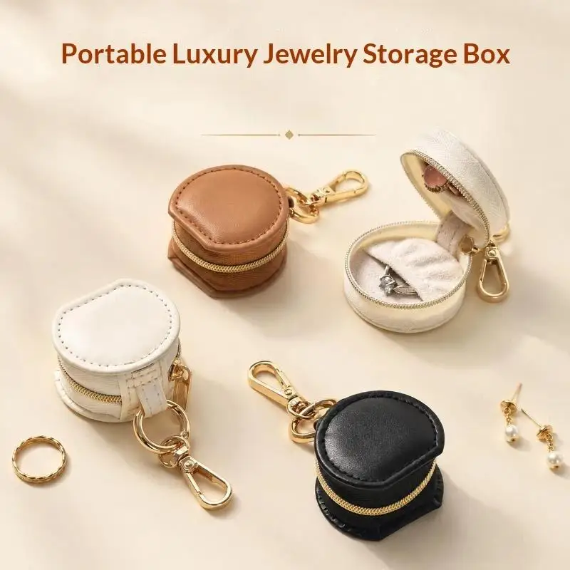 Mini Semi‑Circular Jewelry Box Keychain, Portable Travel Ring Earring Organizer Minimalist Display Pouch Pendant Gift
