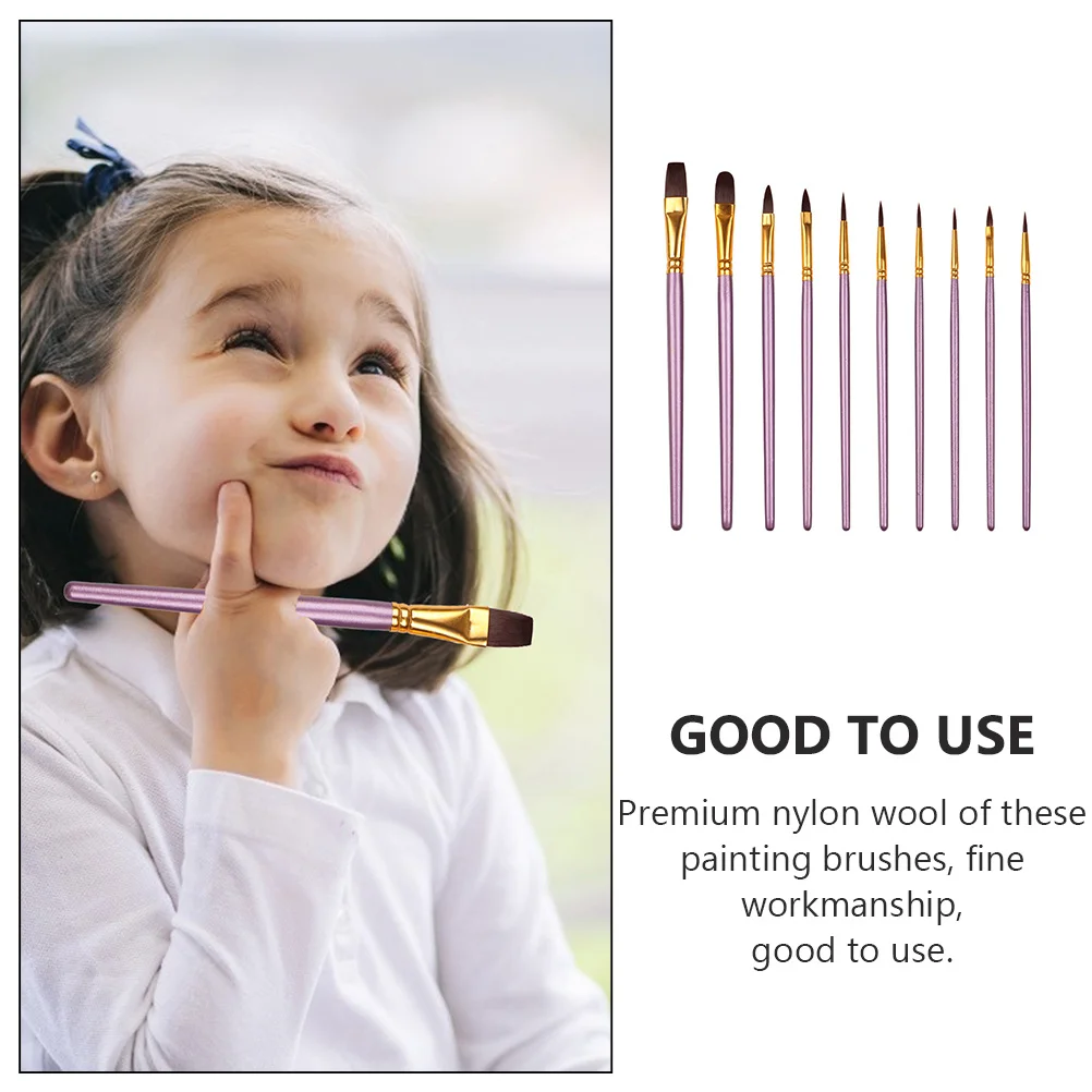 

10Pcs Oil Painting Brush Nylon Wool Premium Wooden Handle Copper Tube Interface Fasten Tip Durable Multi-Function Watercolor