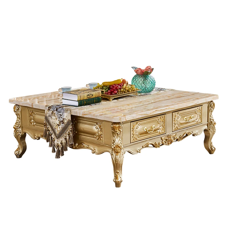 

square coffee table large apartment living room luxury marble tea table solid wood carving flower coffee table TV combination