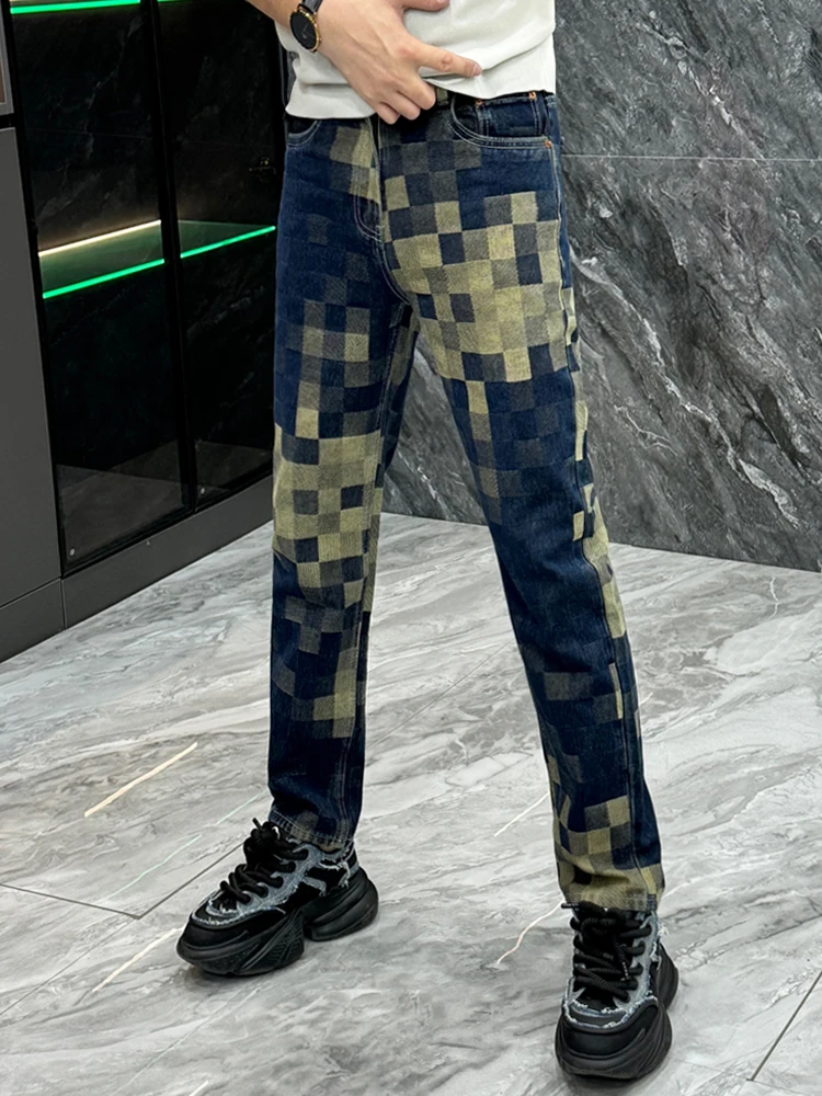 

Trendy Loose Men's Denim Pants Winter Cheered Print Straight Leg Casual Long Trousers Faionable Youth High Waist Jeans