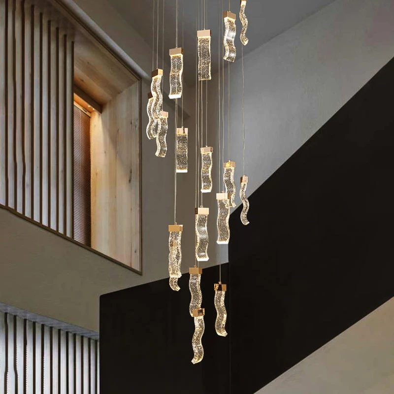 

Modern Crystal Staircase Chandelier Creative Wave Design Lighting Luxury Home Decor Lamp Led Kitchen Bedroom Cristal Fixture